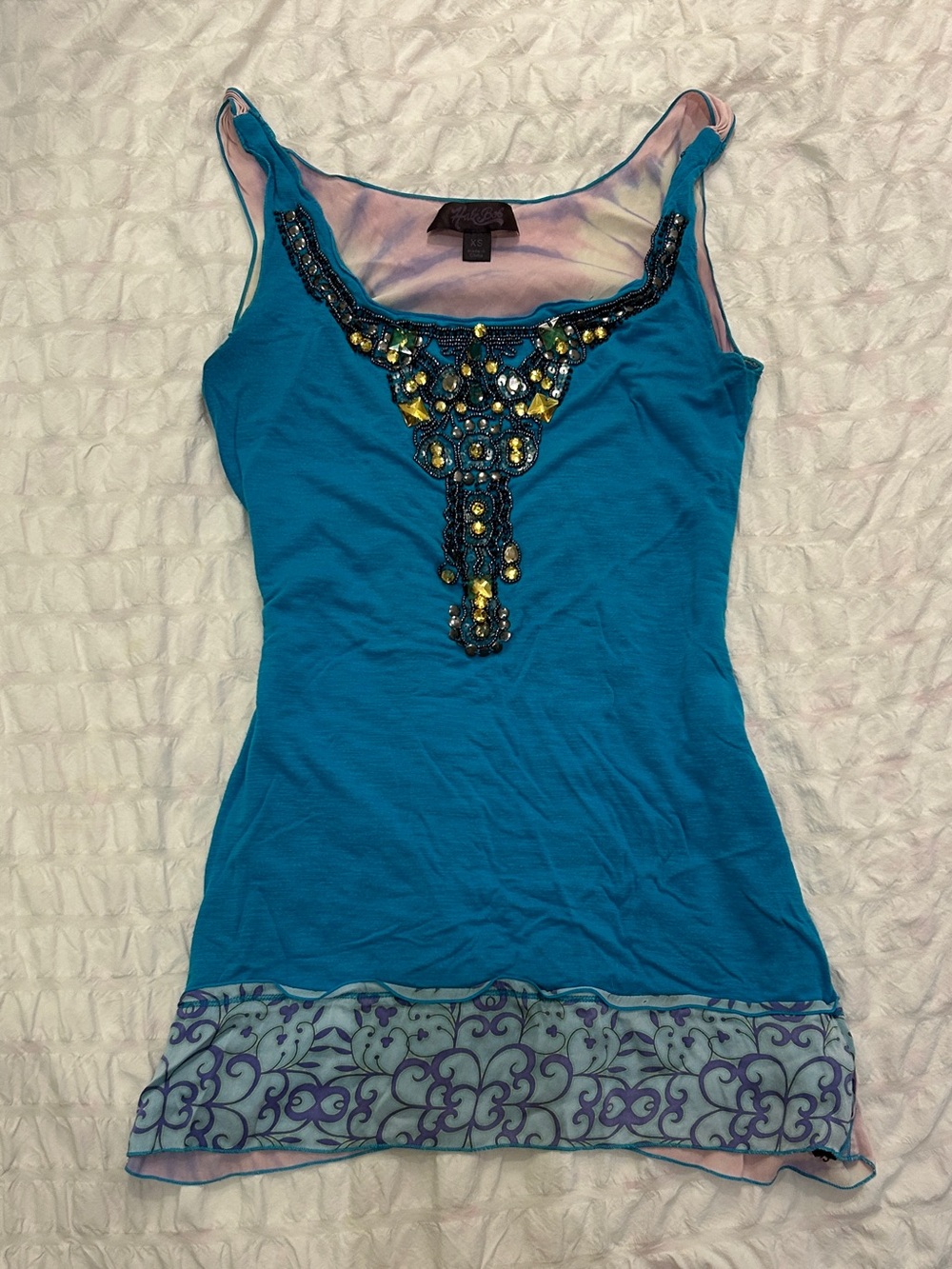 Beaded Teal Camisole Tank Top